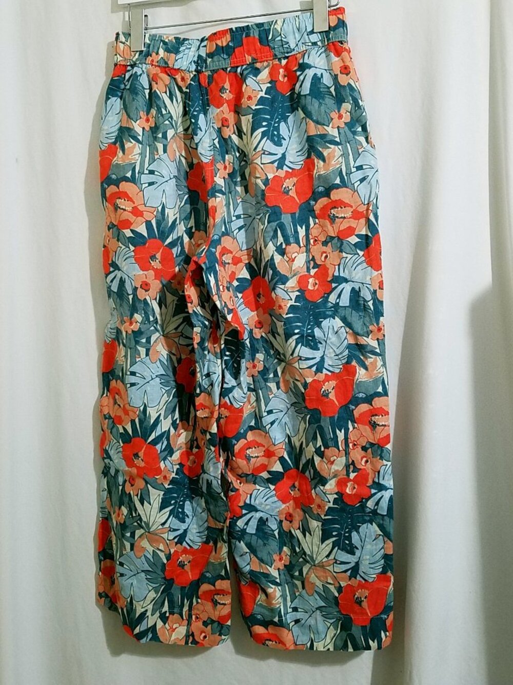 C&C California Linen Wide Leg Pants Tropical Floral Elastic Waist Size Medium